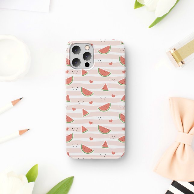 Red Watermelons, Hearts, Stripes, Summer Pattern iPhone Case (Creator Uploaded)