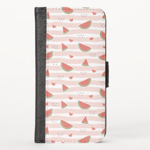 Red Watermelons, Hearts, Stripes, Summer Pattern iPhone X Wallet Case