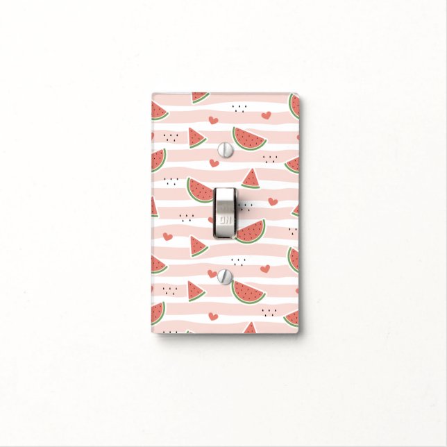 Red Watermelons, Hearts, Stripes, Summer Pattern Light Switch Cover (In Situ)