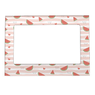 Red Watermelons, Hearts, Stripes, Summer Pattern Magnetic Frame