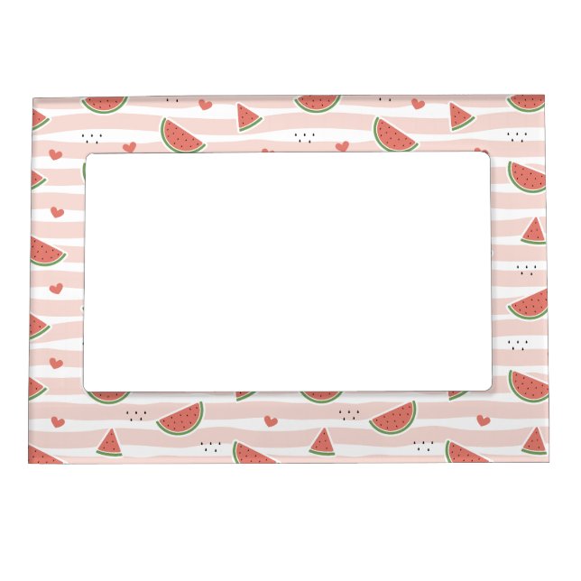 Red Watermelons, Hearts, Stripes, Summer Pattern Magnetic Frame (Front)