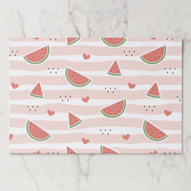 Red Watermelons, Hearts, Stripes, Summer Pattern Paper Pad (Front)
