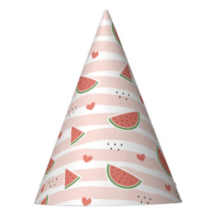 Red Watermelons, Hearts, Stripes, Summer Pattern Party Hat