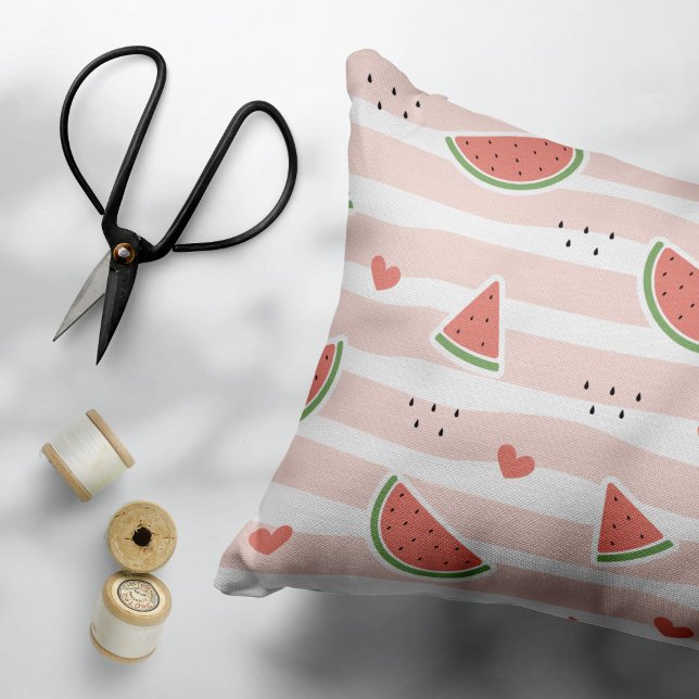 Red Watermelons, Hearts, Stripes, Summer Pattern Pillow Case (Creator Uploaded)