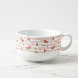 Red Watermelons, Hearts, Stripes, Summer Pattern Soup Mug