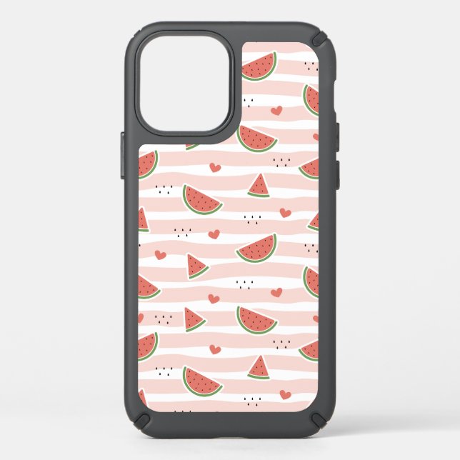 Red Watermelons, Hearts, Stripes, Summer Pattern Speck iPhone 12 Case (Front)