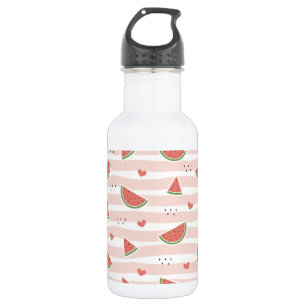 Red Watermelons, Hearts, Stripes, Summer Pattern Stainless Steel Water Bottle