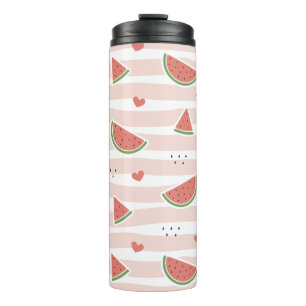 Red Watermelons, Hearts, Stripes, Summer Pattern Thermal Tumbler
