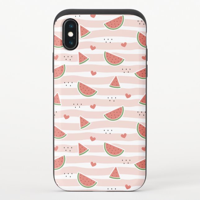 Red Watermelons, Hearts, Stripes, Summer Pattern Uncommon iPhone Case (Back)