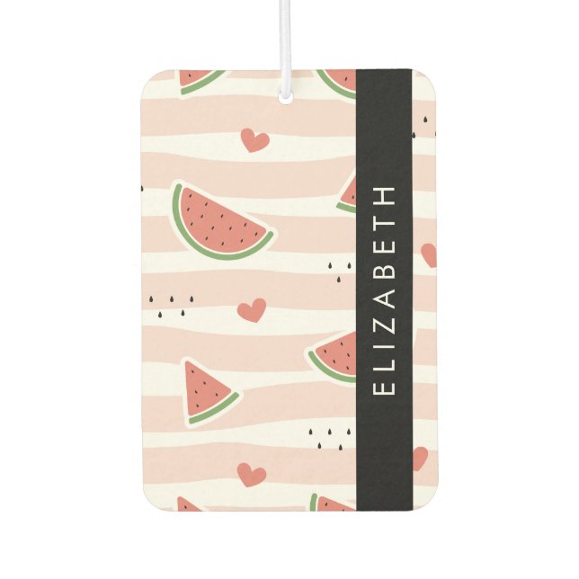 Red Watermelons, Hearts, Stripes, Your Name Air Freshener (Front)