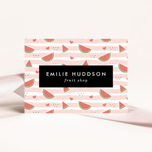 Red Watermelons, Hearts, Stripes, Your Name Business Card