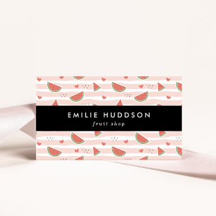 Red Watermelons, Hearts, Stripes, Your Name Business Card