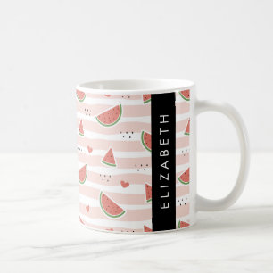 Red Watermelons, Hearts, Stripes, Your Name Coffee Mug