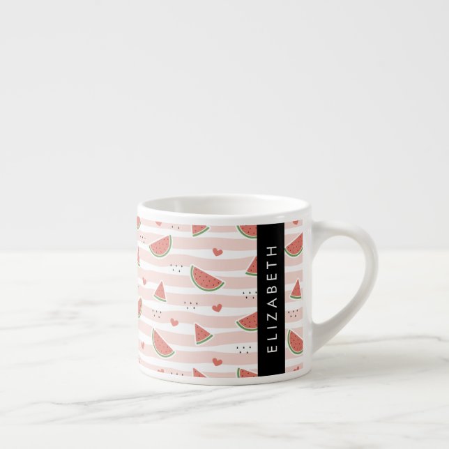Red Watermelons, Hearts, Stripes, Your Name Espresso Cup (Right)
