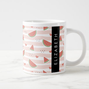 Red Watermelons, Hearts, Stripes, Your Name Giant Coffee Mug