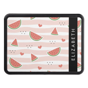 Red Watermelons, Hearts, Stripes, Your Name Hitch Cover