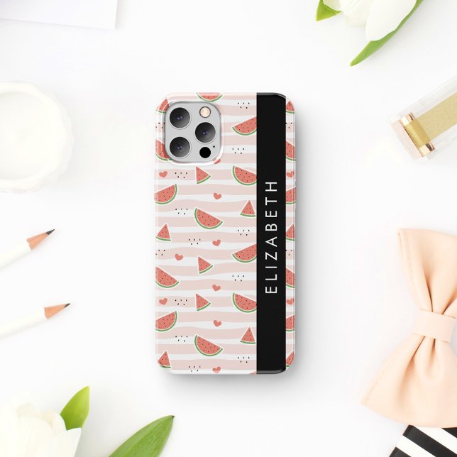 Red Watermelons, Hearts, Stripes, Your Name iPhone Case (Creator Uploaded)