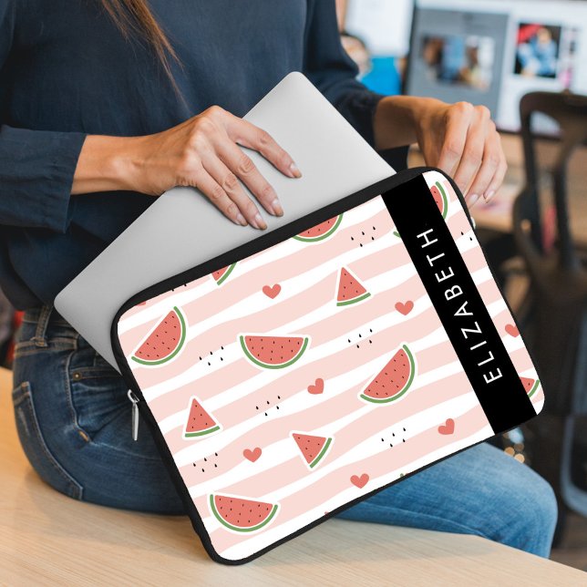 Red Watermelons, Hearts, Stripes, Your Name Laptop Sleeve (Creator Uploaded)