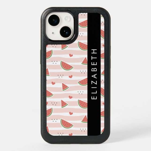 Red Watermelons, Hearts, Stripes, Your Name Otterbox iPhone Case (Back)