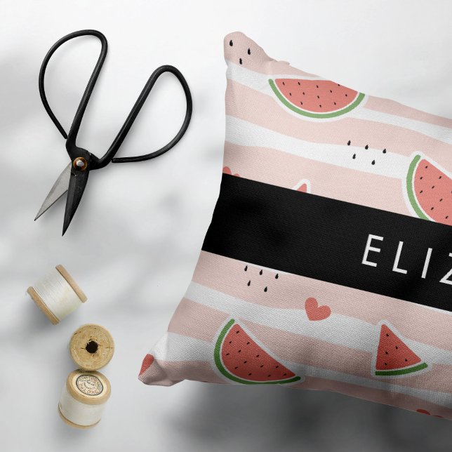 Red Watermelons, Hearts, Stripes, Your Name Pillow Case (Creator Uploaded)