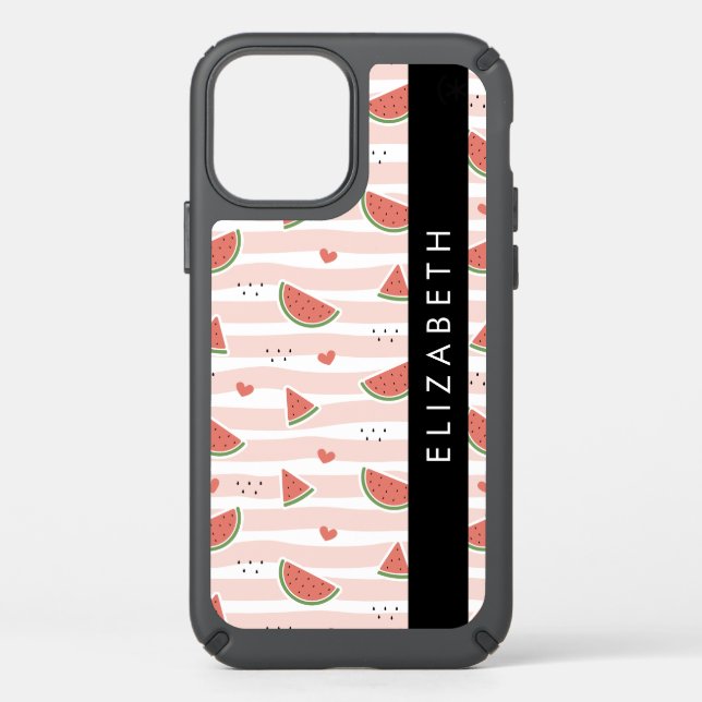 Red Watermelons, Hearts, Stripes, Your Name Speck iPhone 12 Case (Front)