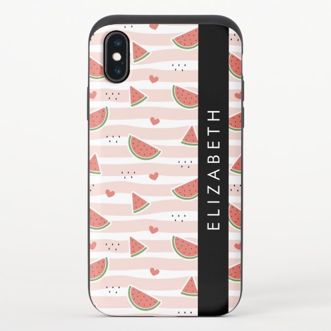 Red Watermelons, Hearts, Stripes, Your Name Uncommon iPhone Case (Back)