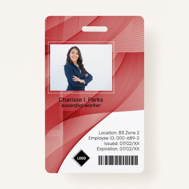 Red Wave | Employee Photo ID Company Security Badge (Front)