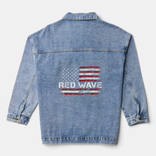 Red Wave  Usa 2024 Election Republican American Fl Denim Jacket