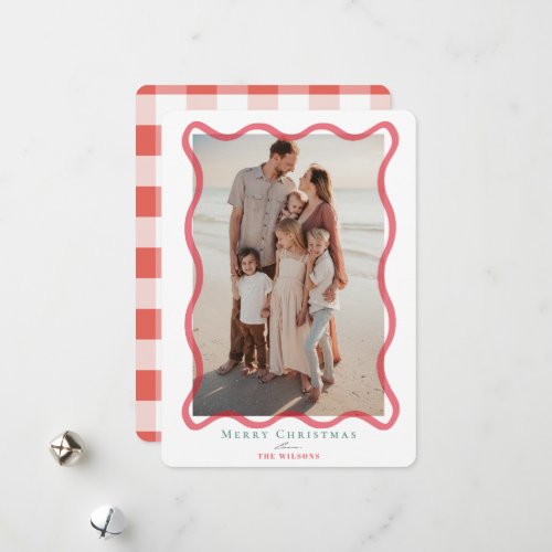 Red Wavy Frame Photo Christmas Holiday Card