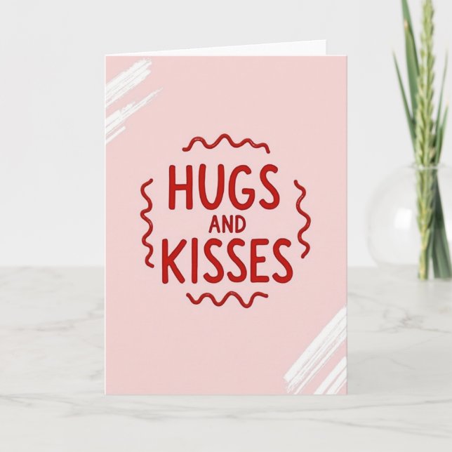 Red Wavy Hugs Kisses Card (Front)