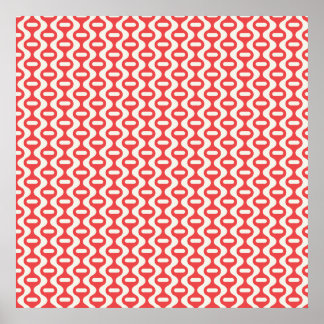Red Wavy Retro Pattern Poster