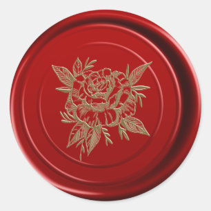Red Wax Envelope Seal Elegant Gold Rose