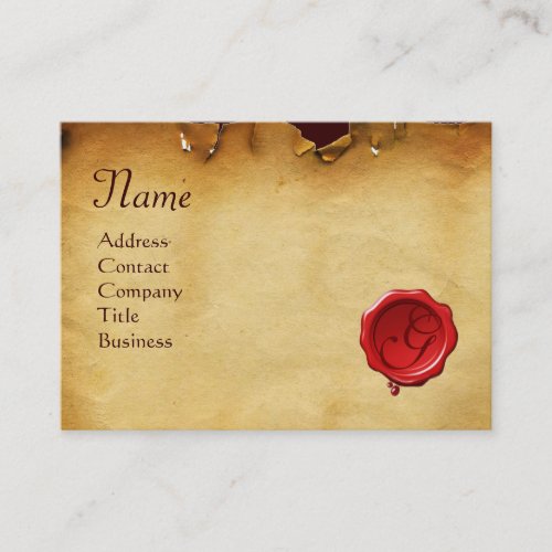 RED WAX SEAL ANTIQUE PARCHMENT Monogram Business Card