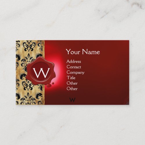 RED WAX SEAL DAMASK PARCHMENT MONOGRAM BUSINESS CARD