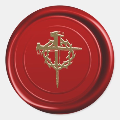 Red Wax Seal Gold Jesus Cross Religious