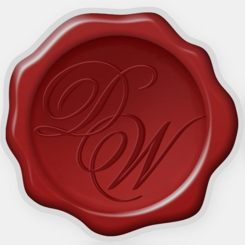 Red Wax Seal Monogram 2 Initials Elegant Script Sticker