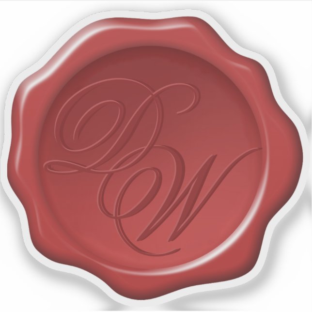 Red Wax Seal Monogram 2 Initials Elegant Script Sticker (Front)