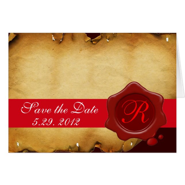 RED WAX SEAL MONOGRAM, BROWN PARCHMENT CARDS (Front Horizontal)
