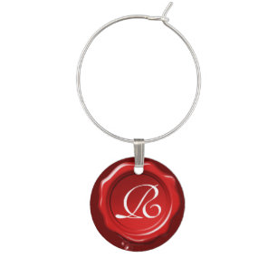 RED WAX SEAL  MONOGRAM WINE GLASS CHARM