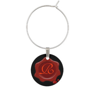 RED WAX SEAL MONOGRAM WINE GLASS CHARM