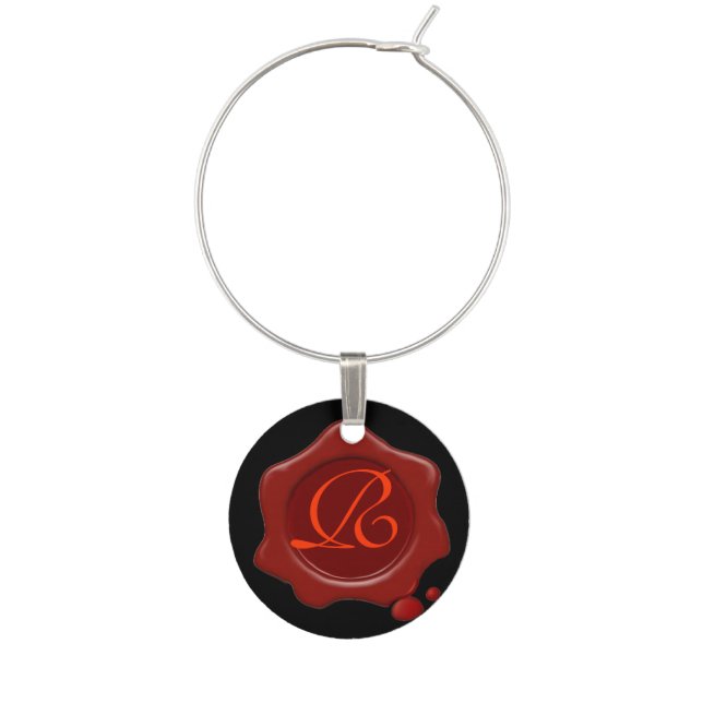 RED WAX SEAL  MONOGRAM WINE GLASS CHARM (Front)