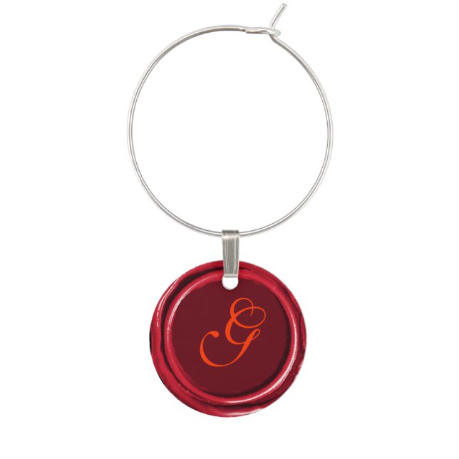 RED WAX SEAL  MONOGRAM WINE GLASS CHARM (Front)