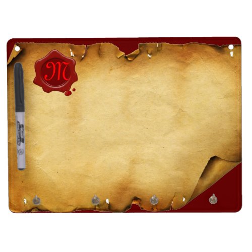 RED WAX SEAL OLD PARCHMENT Monogram Dry Erase Board With Keychain Holder