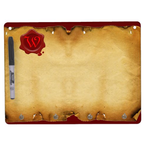 RED WAX SEAL OLD PARCHMENT Monogram Dry Erase Board With Keychain Holder