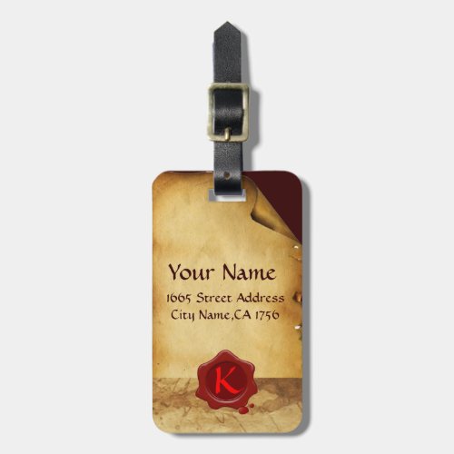 RED WAX SEAL OLD PARCHMENT Monogram Luggage Tag