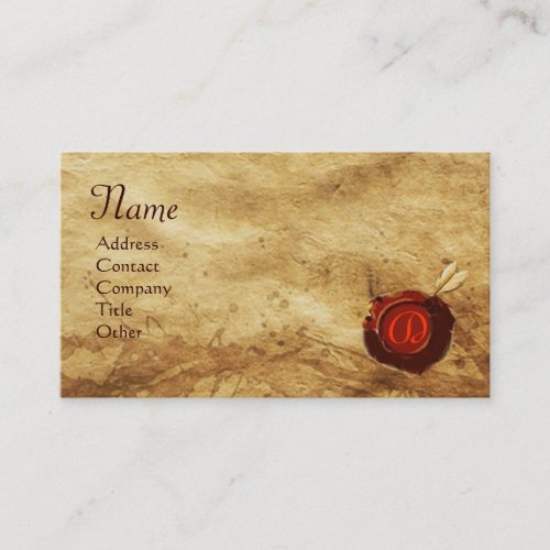 RED WAX SEAL PARCHMENT Monogram Business Card