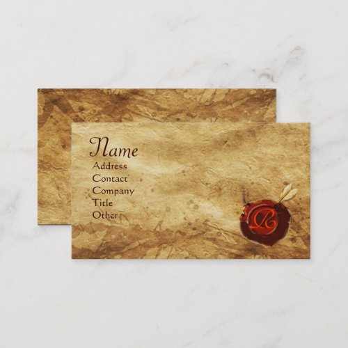 RED WAX SEAL PARCHMENT Monogram Business Card