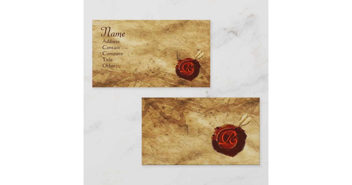 RED WAX SEAL PARCHMENT Monogram Business Card Zazzle