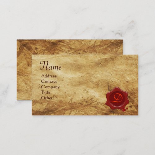 RED WAX SEAL PARCHMENT Monogram Business Card