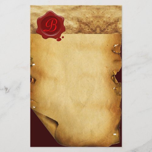 RED WAX SEAL PARCHMENT Monogram Stationery